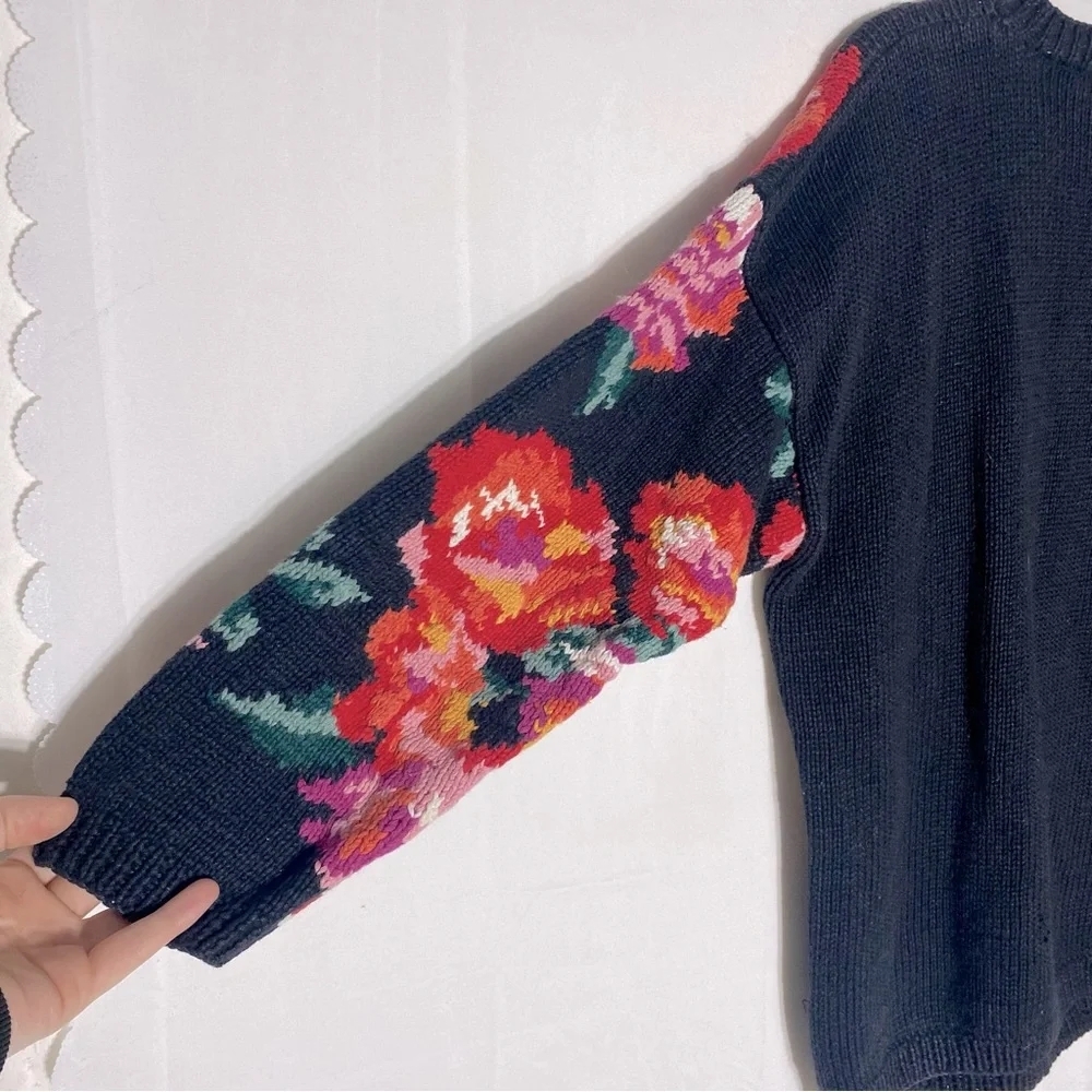 Vintage Paul Harris Ramie Cotton Floral Knit Crew Neck Sweater M Cottagecore - Picture 14 of 16